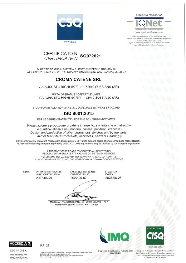 Certificazione Iso Croma Catene